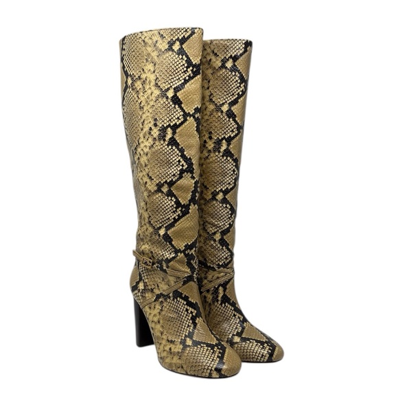 Tory Burch Pull-On Snake-Embossed Leather Knee-High Boot - Picture 1 of 3